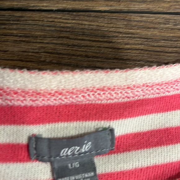 Aerie terry cloth inside out pink and white stripe sweater size large - Picture 3 of 8